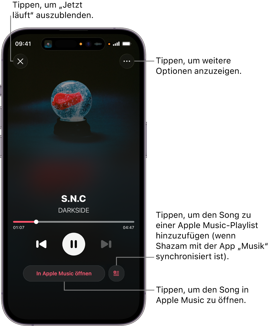 Steuerelemente im Bildschirm „Jetzt läuft“