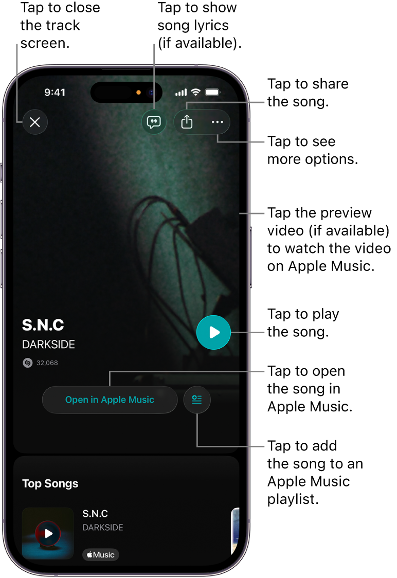 Track screen controls on iPhone