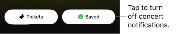 Active Save button (with check mark) in the Shazam app Concert Guide