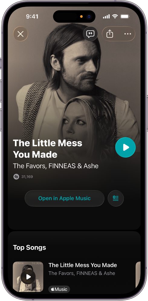 Shazam app track screen displaying result of song identification