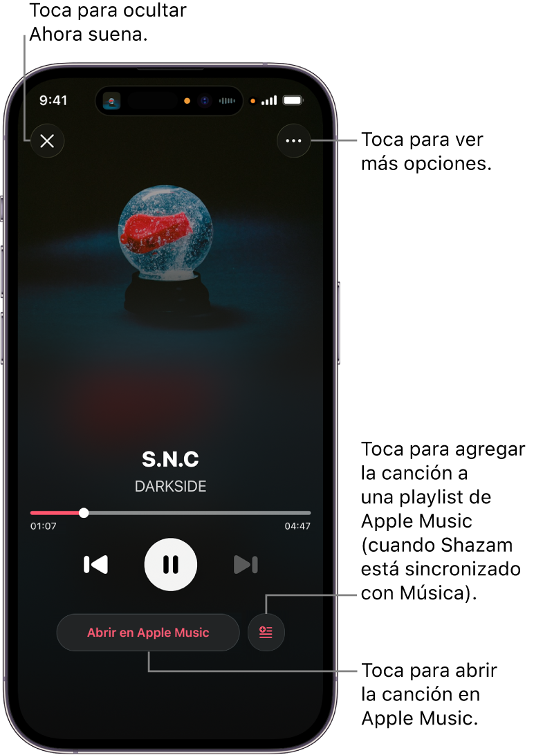 Controles de la pantalla “Ahora suena”