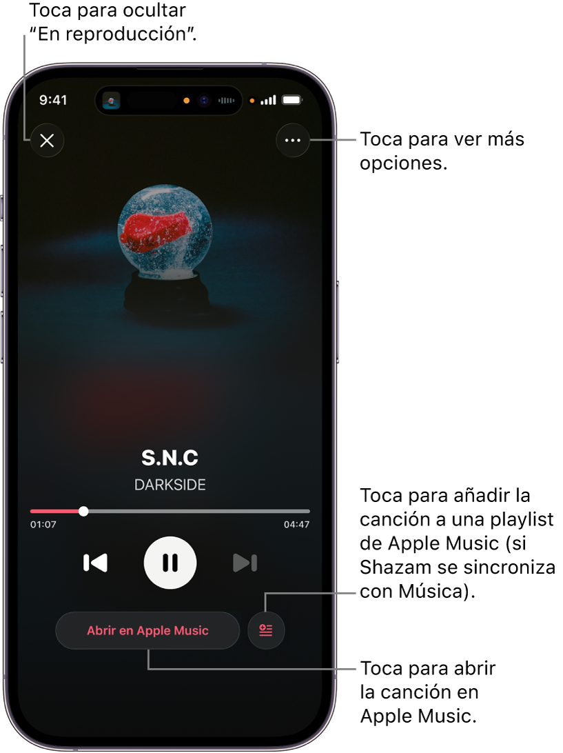 Controles de la pantalla “Now Playing” (En reproducción)