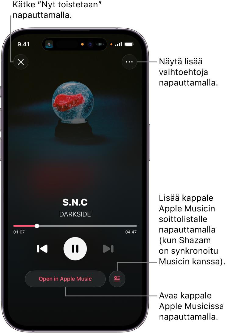 Toistossa nyt -näytön säätimet