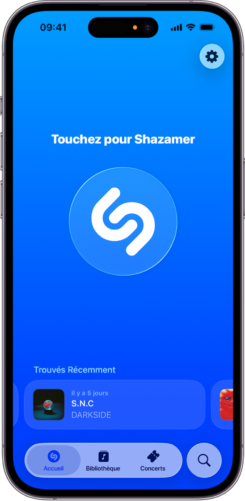 Écran d’accueil de l’app Shazam