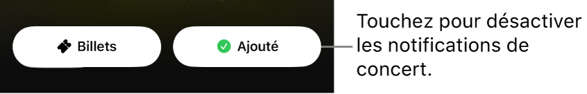 Bouton Enregistrer activé (avec une coche) dans le guide de concert Shazam