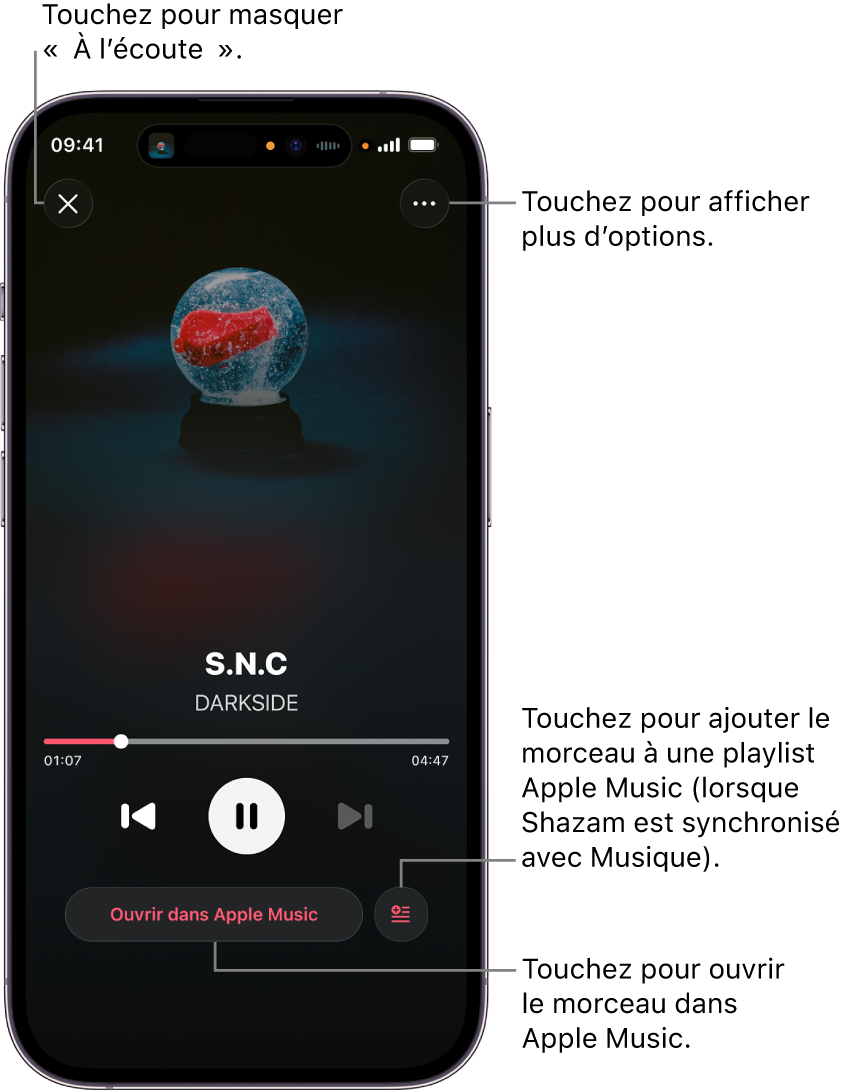 Commandes de l’écran À l’écoute