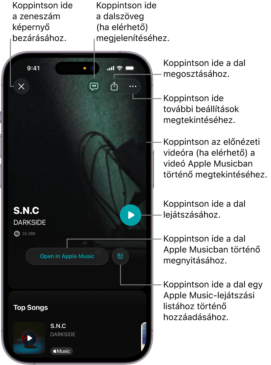 Zeneszám képernyő vezérlők az iPhone-on