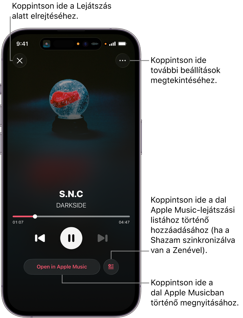 Now Playing (Lejátszás alatt) képernyő vezérlői