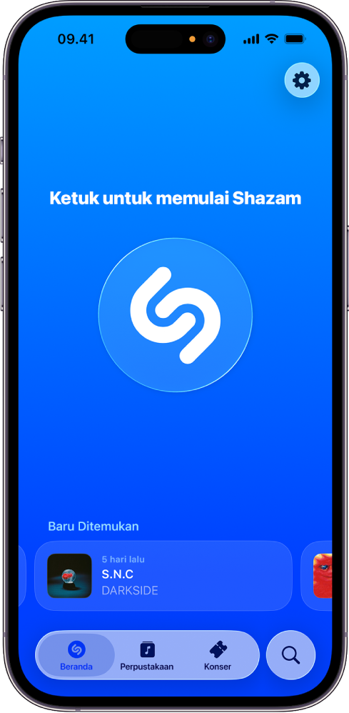 Layar utama app Shazam