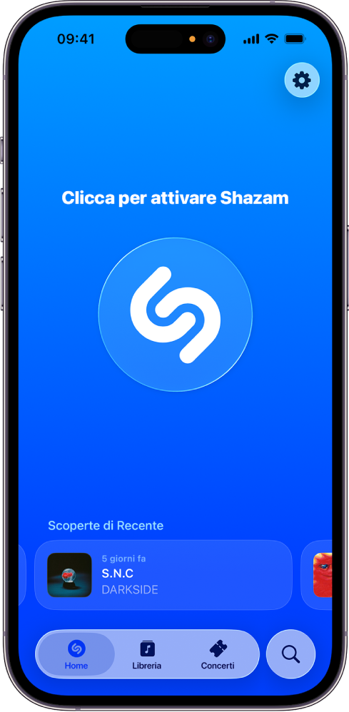 La schermata iniziale dell’app Shazam.