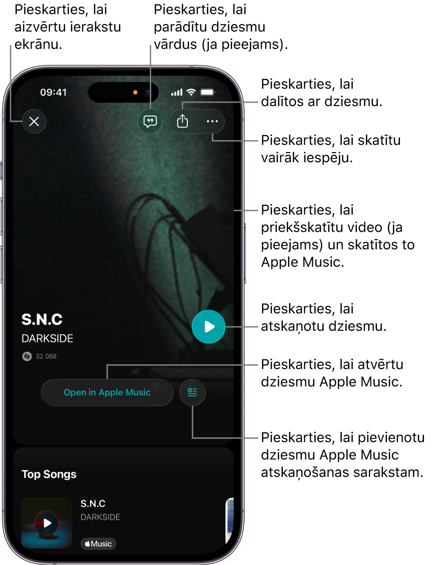 Ieraksta ekrāna vadības elementi iPhone tālrunī