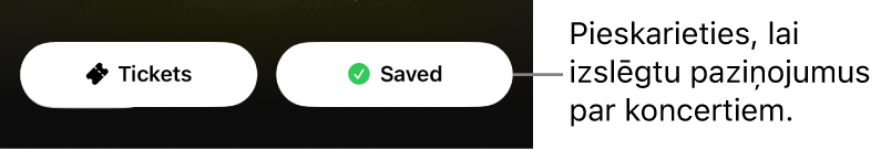 Aktīva poga Save (ar atzīmi) lietotnes Shazam sadaļā Concert Guide