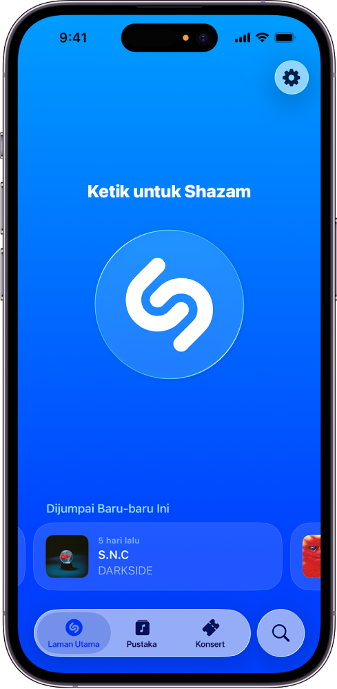Skrin utama app Shazam