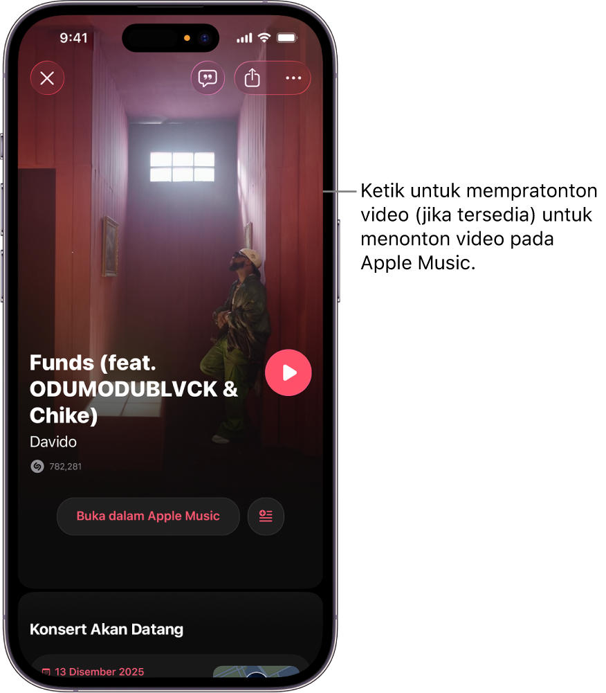 Skrin trek app Shazam menunjukkan pratonton video