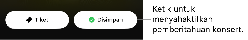 Butang Simpan aktif (dengan tanda semak) dalam Panduan Konsert app Shazam