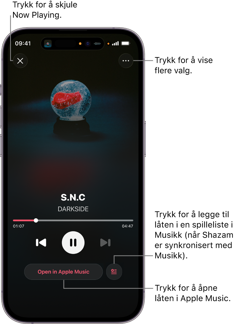 Kontroller på Now Playing-skjermen