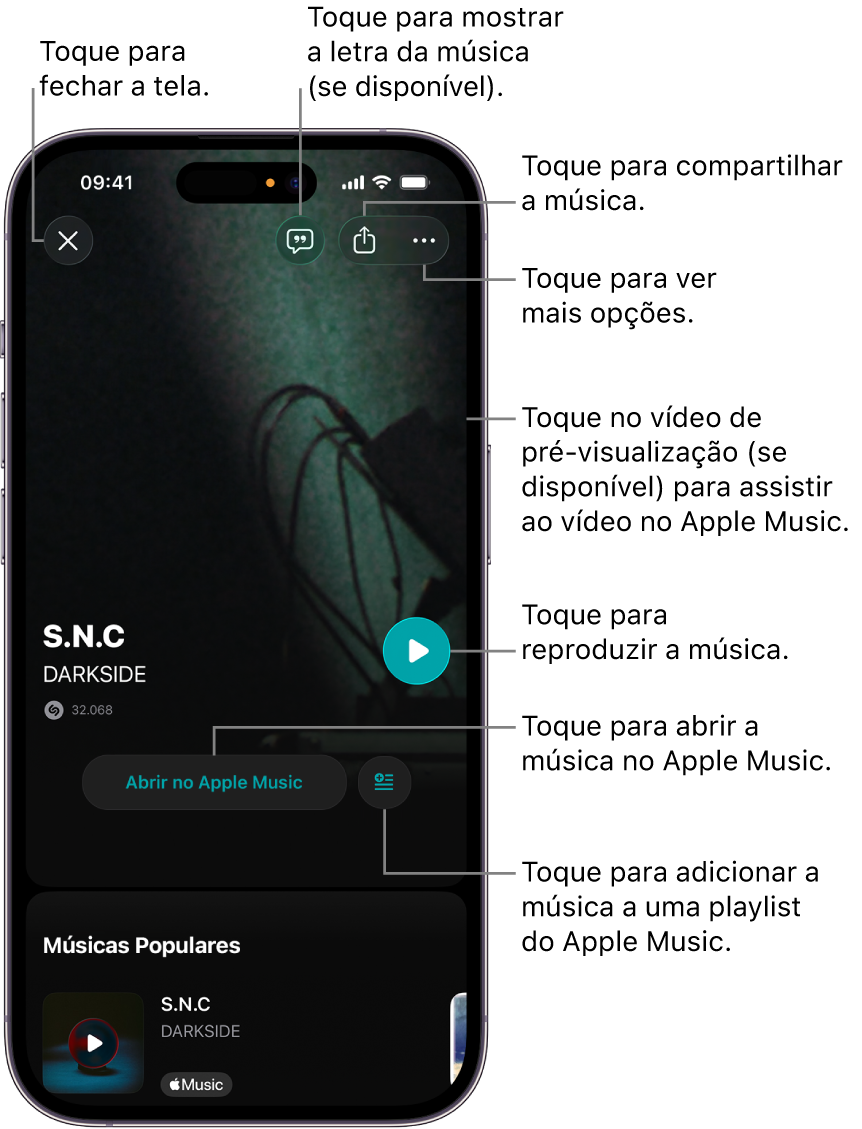 Controles da tela de rastreamento no iPhone