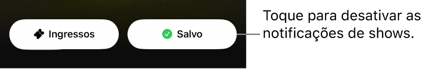 Botão Salvar ativado (com marca de verificação) no Guia de Shows do app Shazam