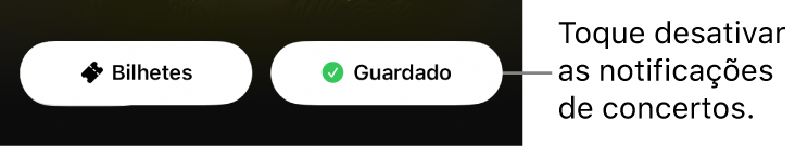 O botão “Guardar ativo” (com um visto) no Guia de concertos da aplicação Shazam