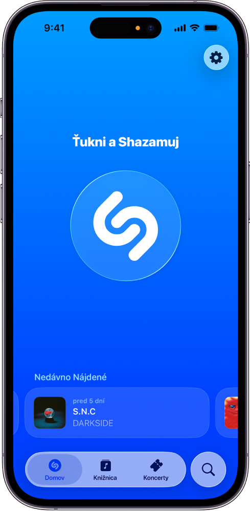 Domovská obrazovka apky Shazam