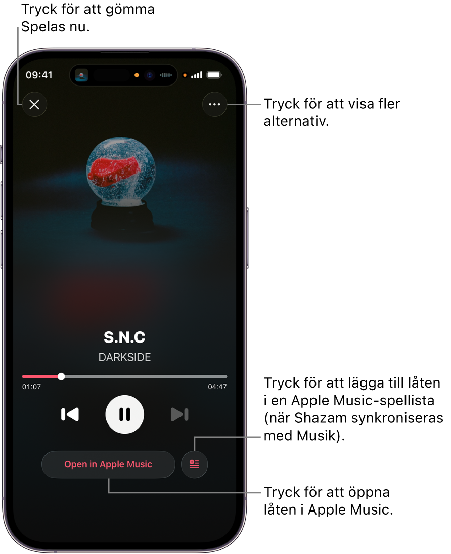 Reglage på skärmen Spelas nu