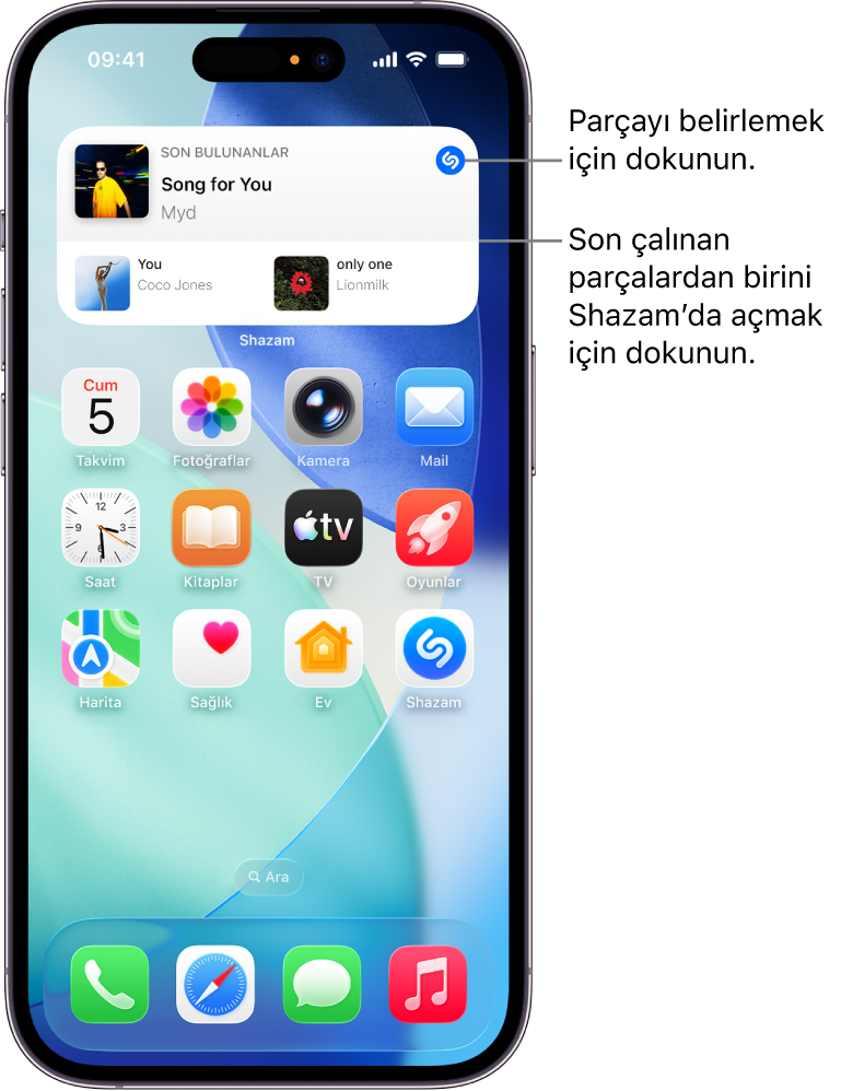 Shazam araç takımını gösteren iPhone Ana Ekranı