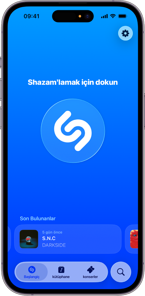 Shazam uygulaması ana ekranı