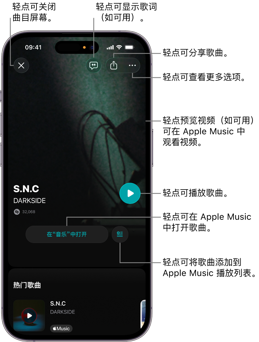 iPhone 上的曲目屏幕控制