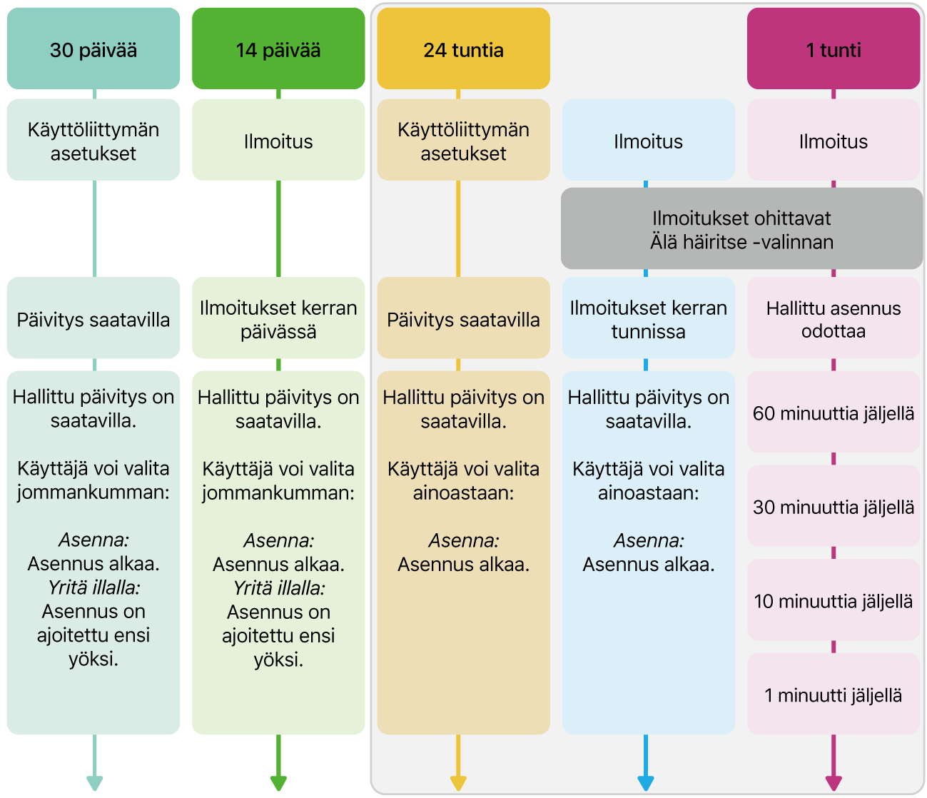 Ohjelmistopäivitysten saatavuustiedot.