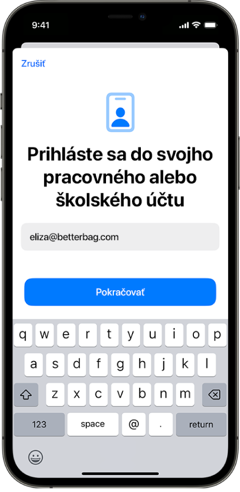 Obrazovka iPhonu s rozhraním registrácie užívateľov.