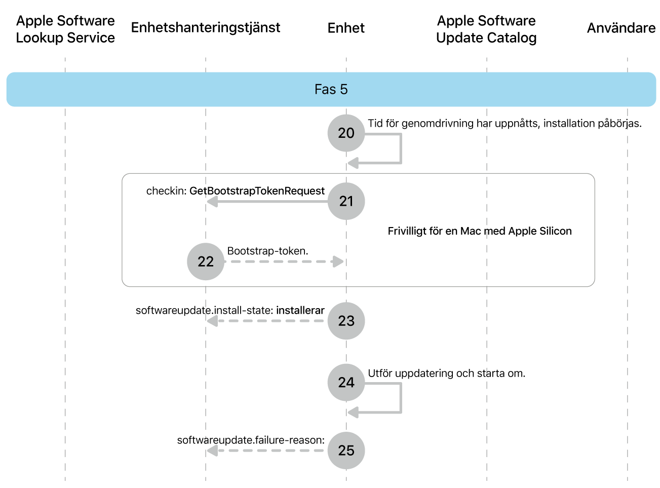 Fas 5 visar steg 20 till 25 i genomdrivingen av Apple-programuppdateringar.