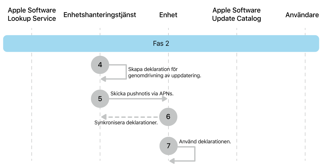 Fas 2 visar steg 4 till 7 i genomdrivingen av Apple-programuppdateringar.
