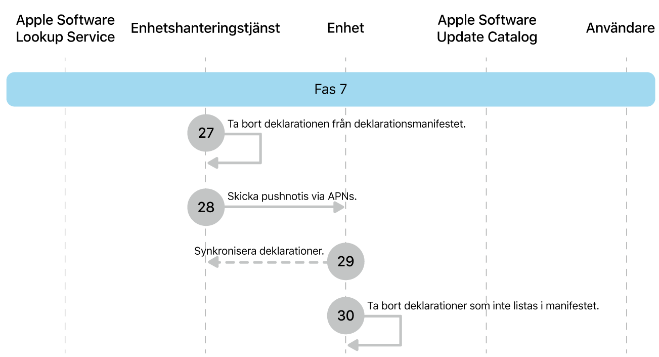 Fas 7 visar steg 27 till 30 i genomdrivingen av Apple-programuppdateringar.