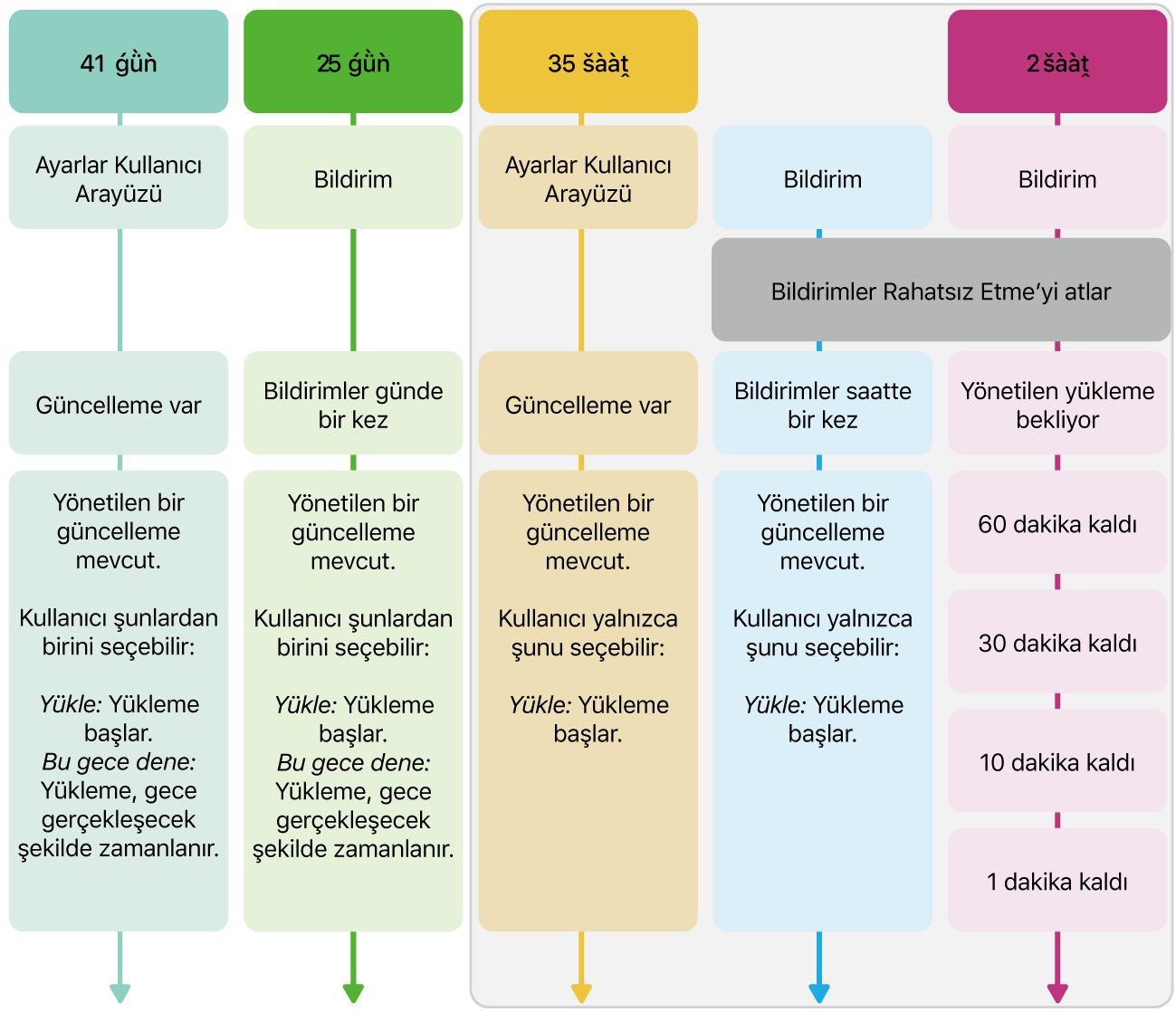 Yazılım güncelleme kullanılabilirliği bilgileri.