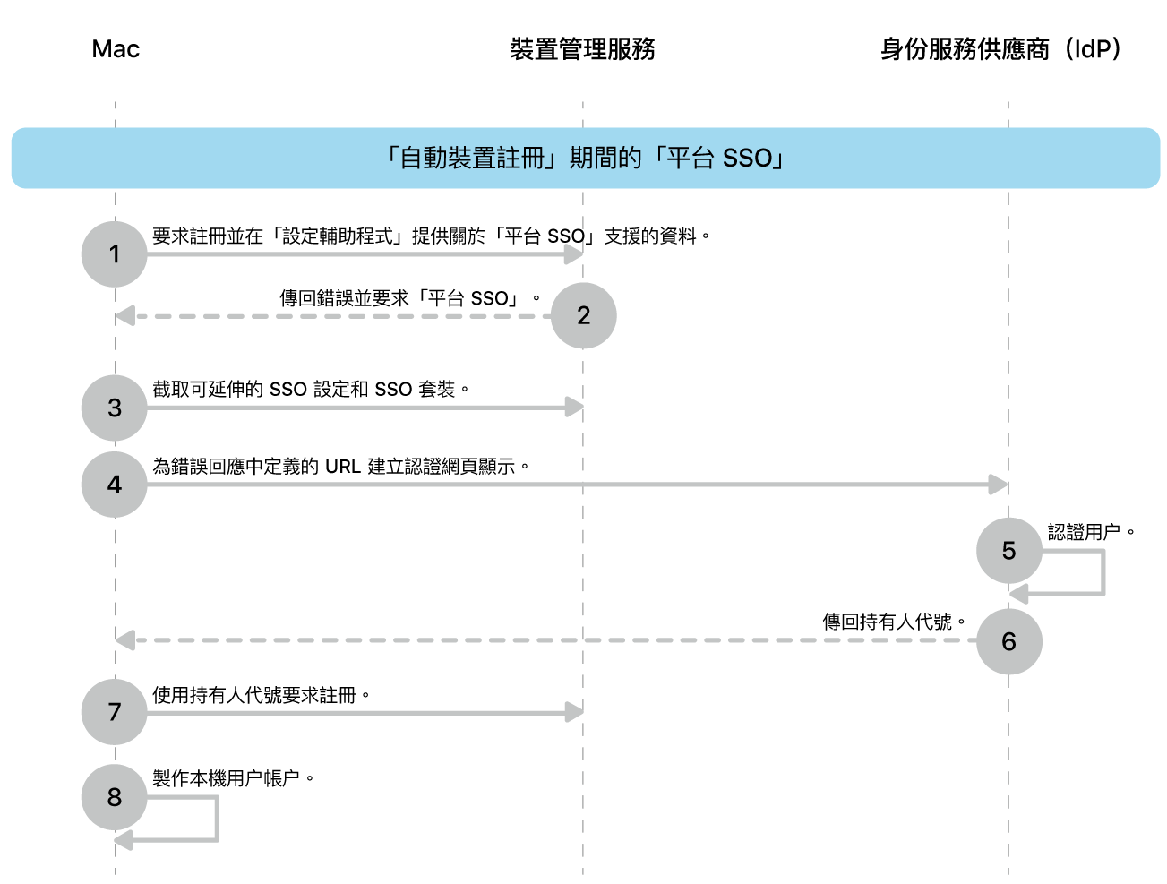 「自動裝置註冊」程序期間的「平台 SSO」。
