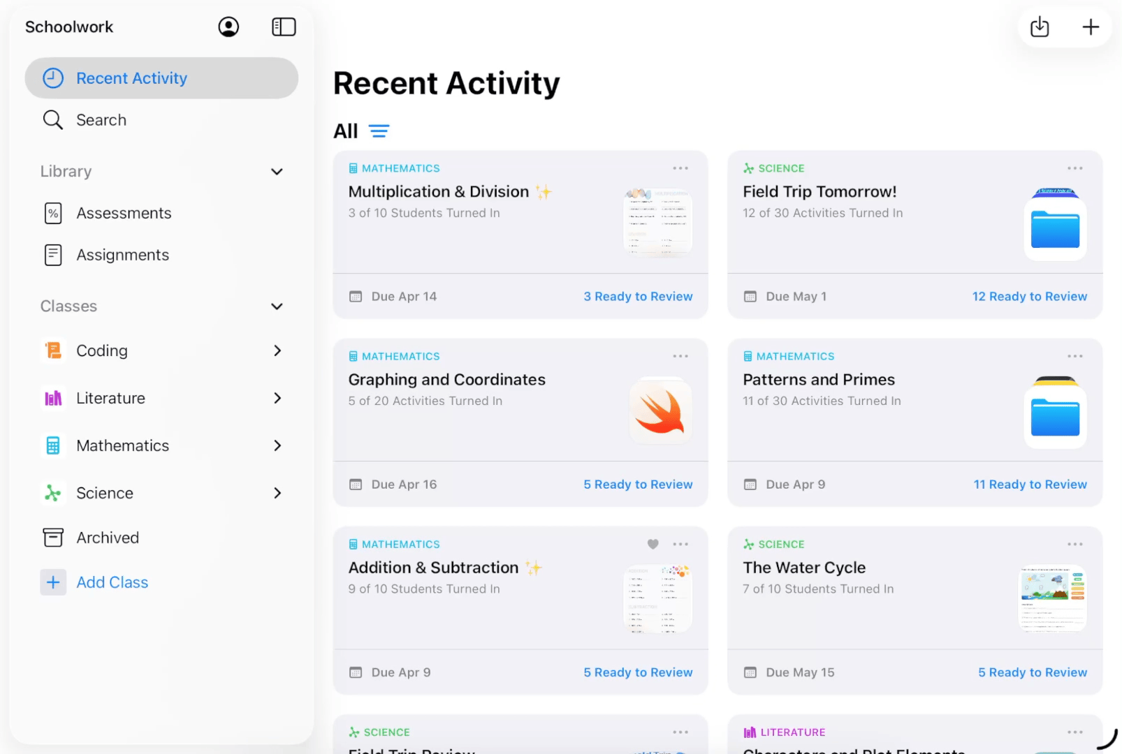 A sample GIF file showing how to view assessment results in Classwork.