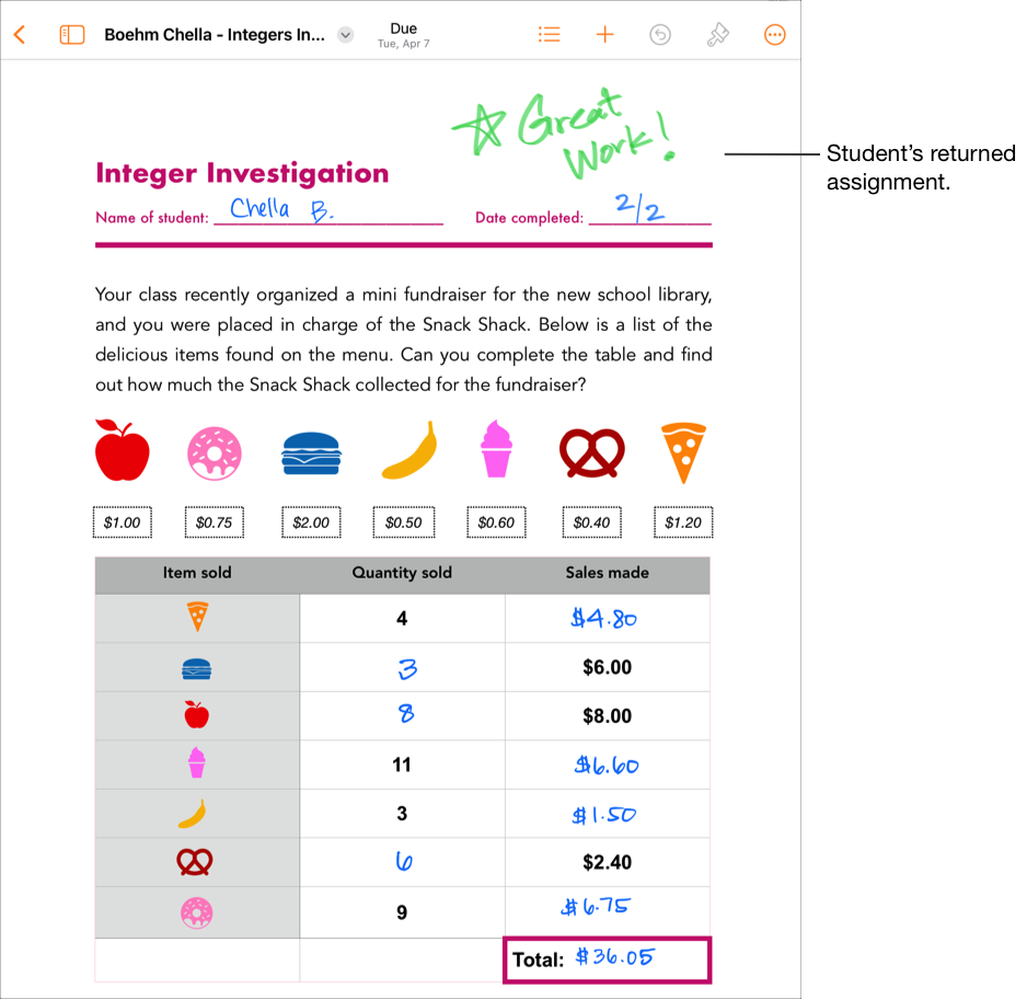學生傳回的習作檔案範例。