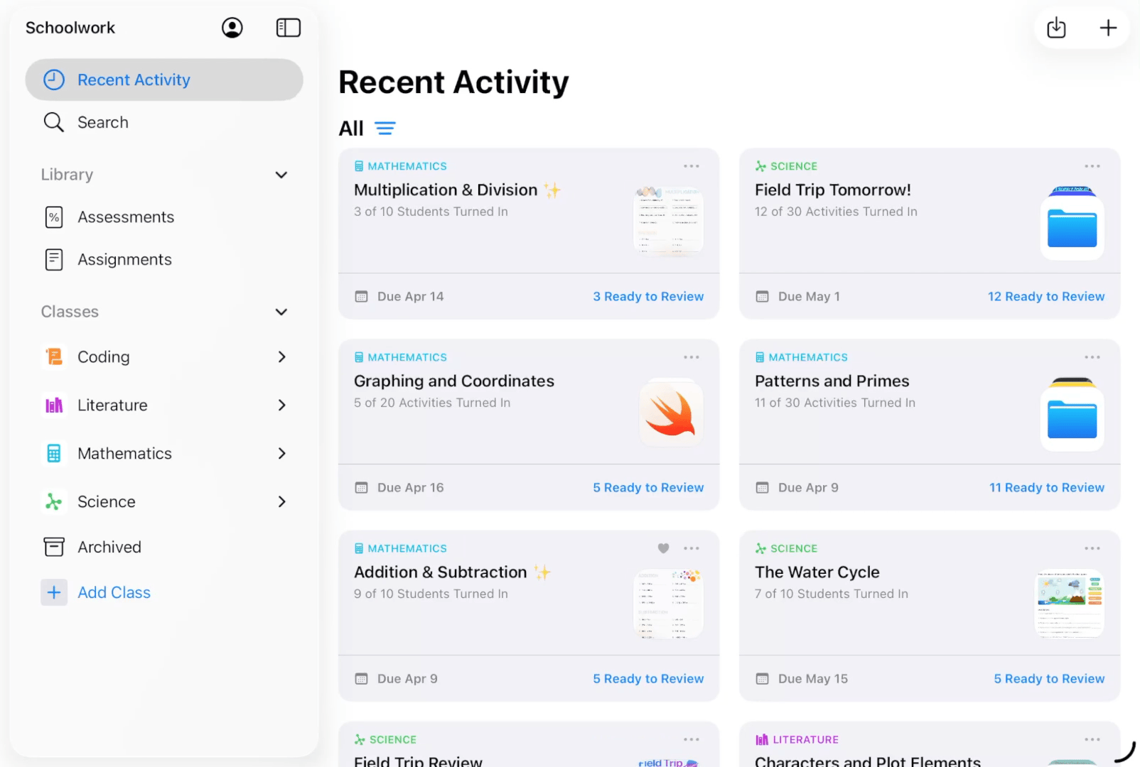 GIF 檔案範例，當中顯示如何在「功課」中加入課堂。