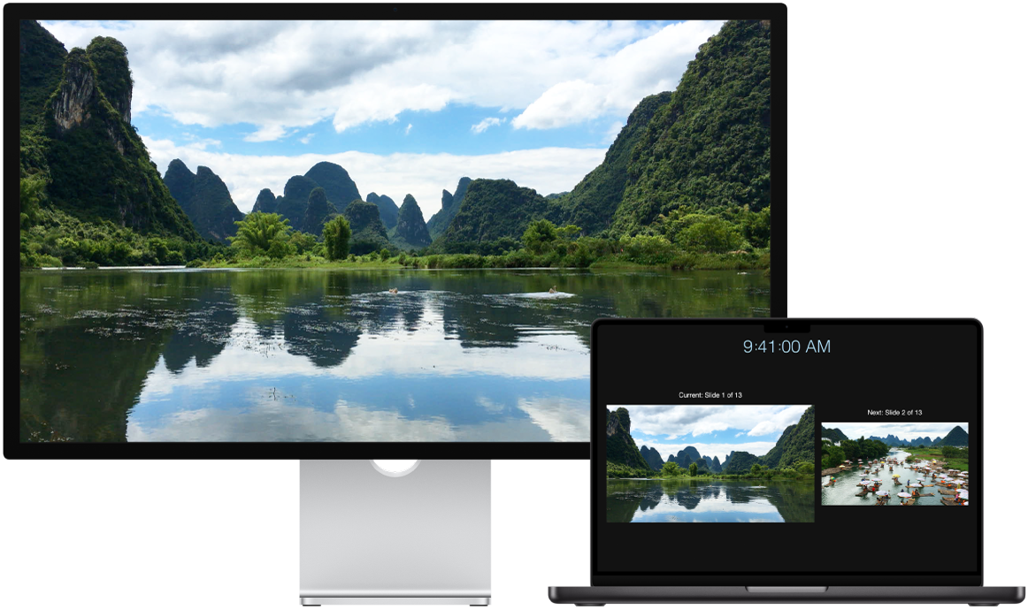 MacBook Pro accanto a Studio Display utilizzato come schermo esterno.