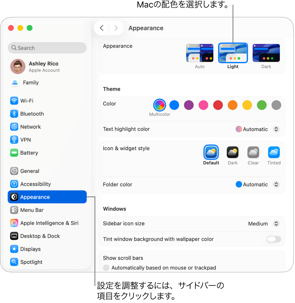 システム設定ウインドウ。