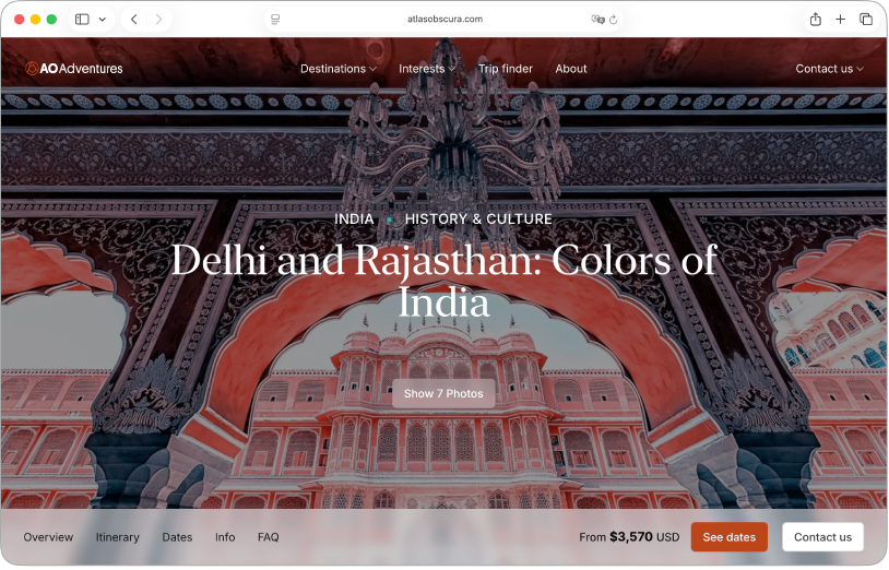 Webサイトが表示されたSafariウインドウ。