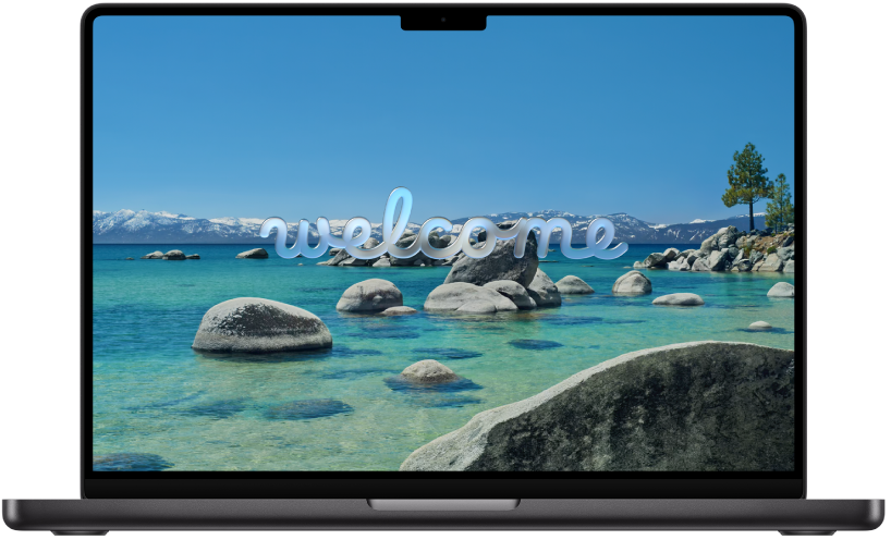 Một MacBook&nbsp;Pro được mở với “Chào mừng” trên màn hình.