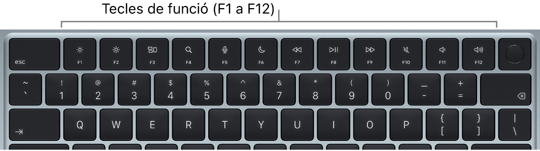 Teclat d’un MacBook Air amb la fila superior de tecles de funció.