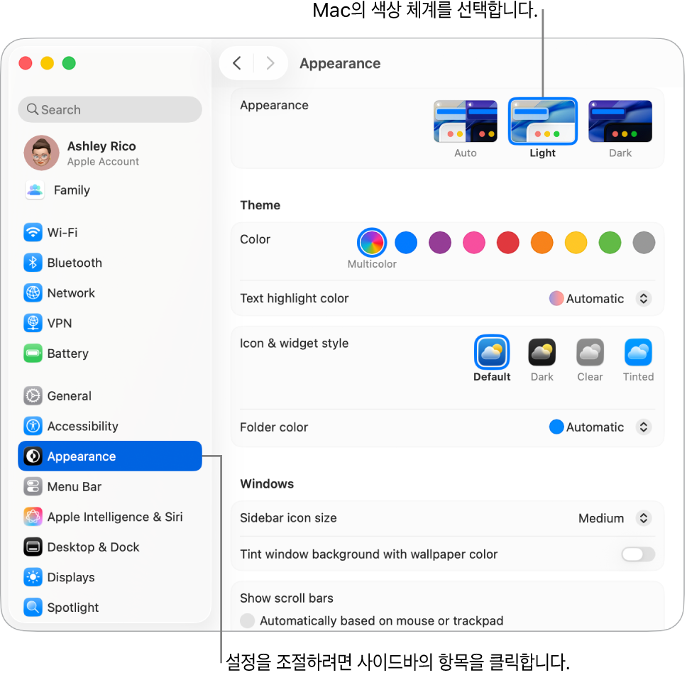 시스템 설정 윈도우.
