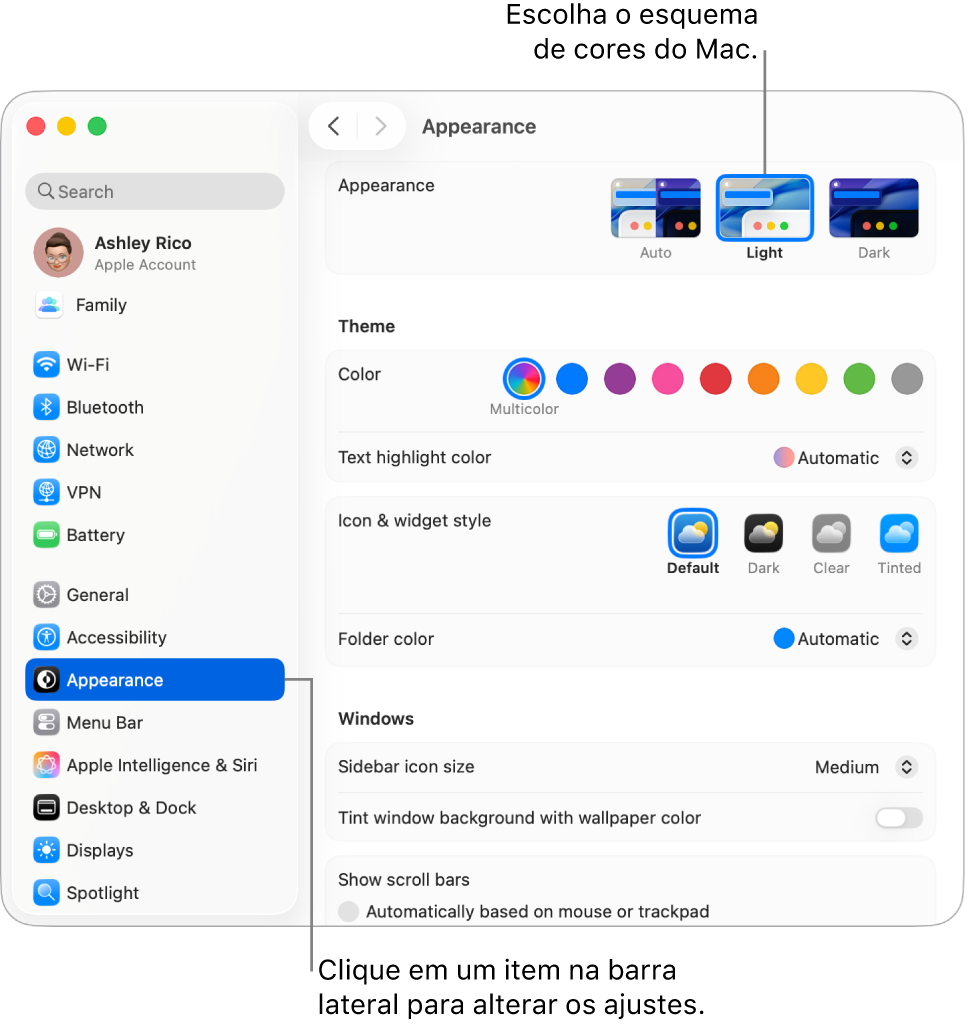 Janela de Ajustes do Sistema.