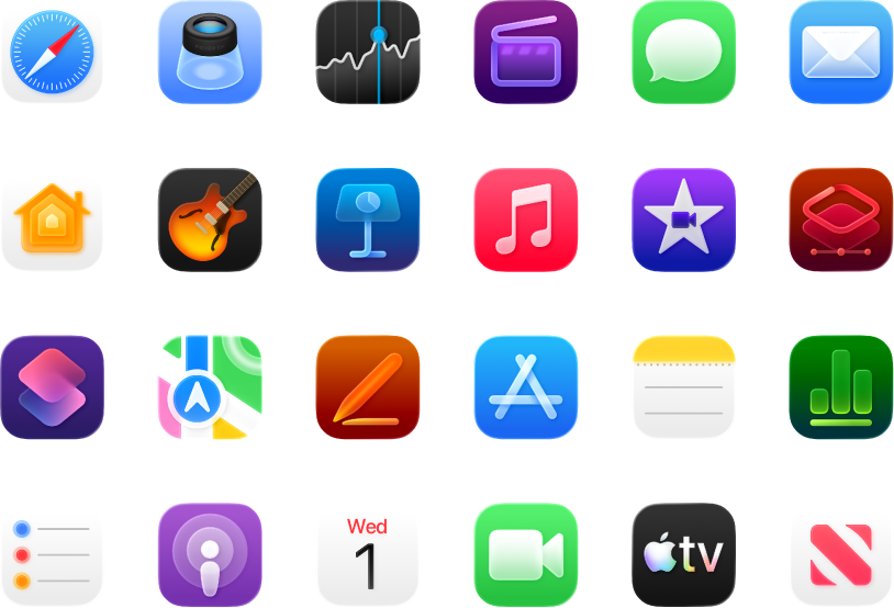 Ícones de apps incluídos ou disponíveis para o MacBook Air.