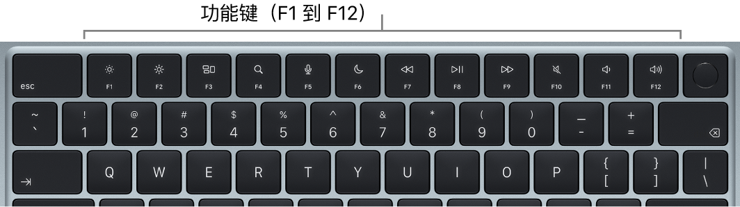显示顶行功能键的 MacBook Air 键盘。
