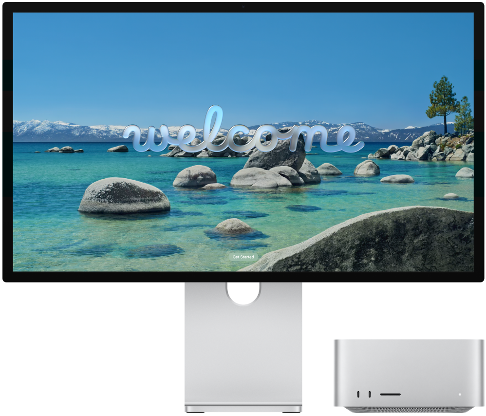 Una pantalla Studio Display XDR al costat d’un Mac Studio.