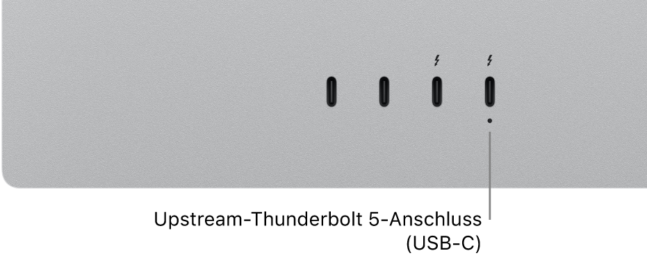 Der Thunderbolt-Anschluss (Upstream) des Studio Display XDR.