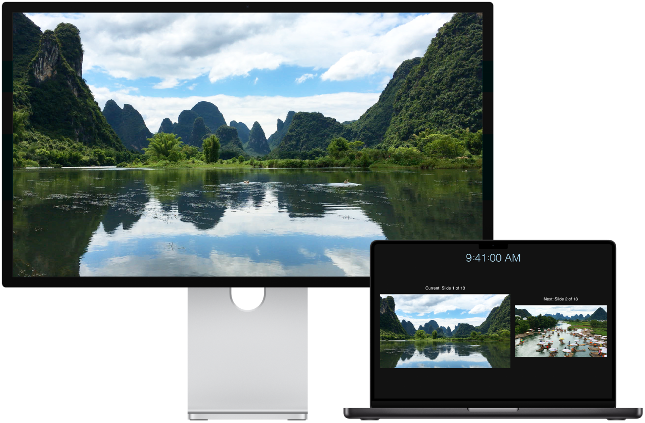 Қатар орналасқан MacBook Pro және Studio Display XDR.